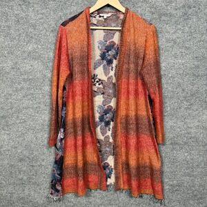John Mark Large Cardigan Ombre Lightweight Tapestry Floral Wool Blend Fringe